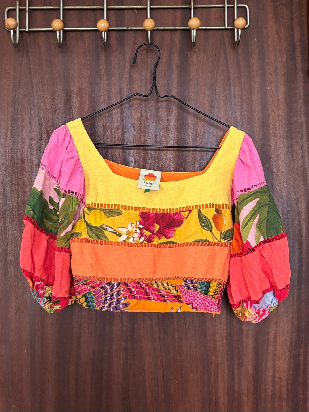 FARM Rio Patchwork Floral Cropped Top